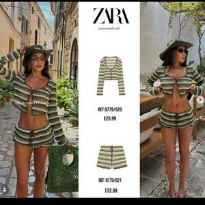 ZARA ZW WOMAN SS25 CROCHET DRAWSTRING SHORTS & CROCHET JACKET 8779/620 S L VIRAL